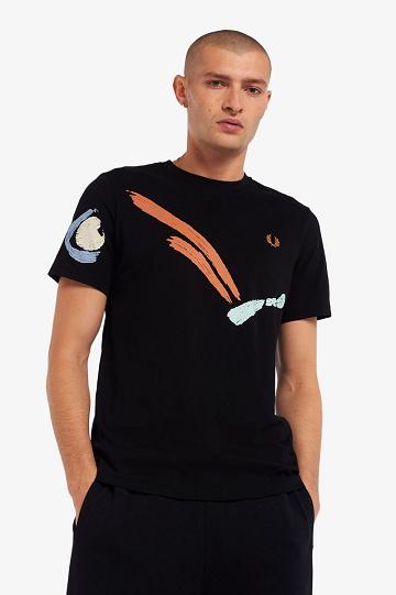 Black Fred Perry M3839 Men's T Shirts | PH 1717GSOL